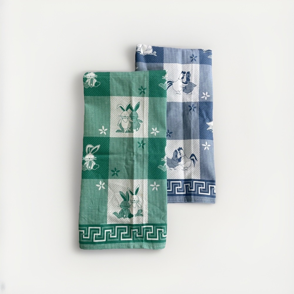 Cotton‎ Bunny And rooster Tea Towels Kitchen Towels Made In Italy 22x30"